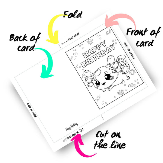 Axolotl Coloring Birthday Card for children - KY designX