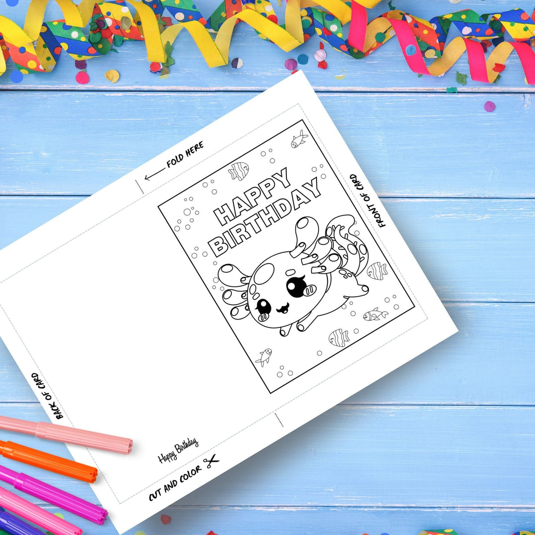 Axolotl Coloring Birthday Card for children - KY designX