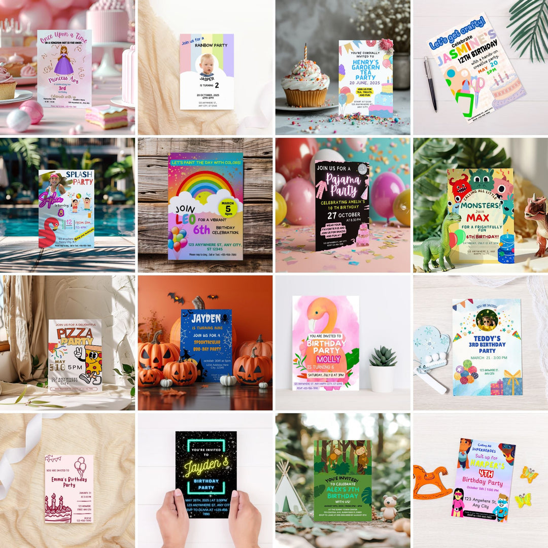 Editable Kids Birthday Party Invitations - KY designX