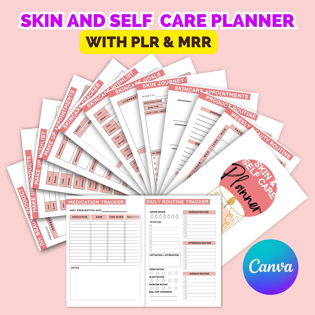 Editable Self - Care Planner Canva Templates with PLR & MRR - KY designX