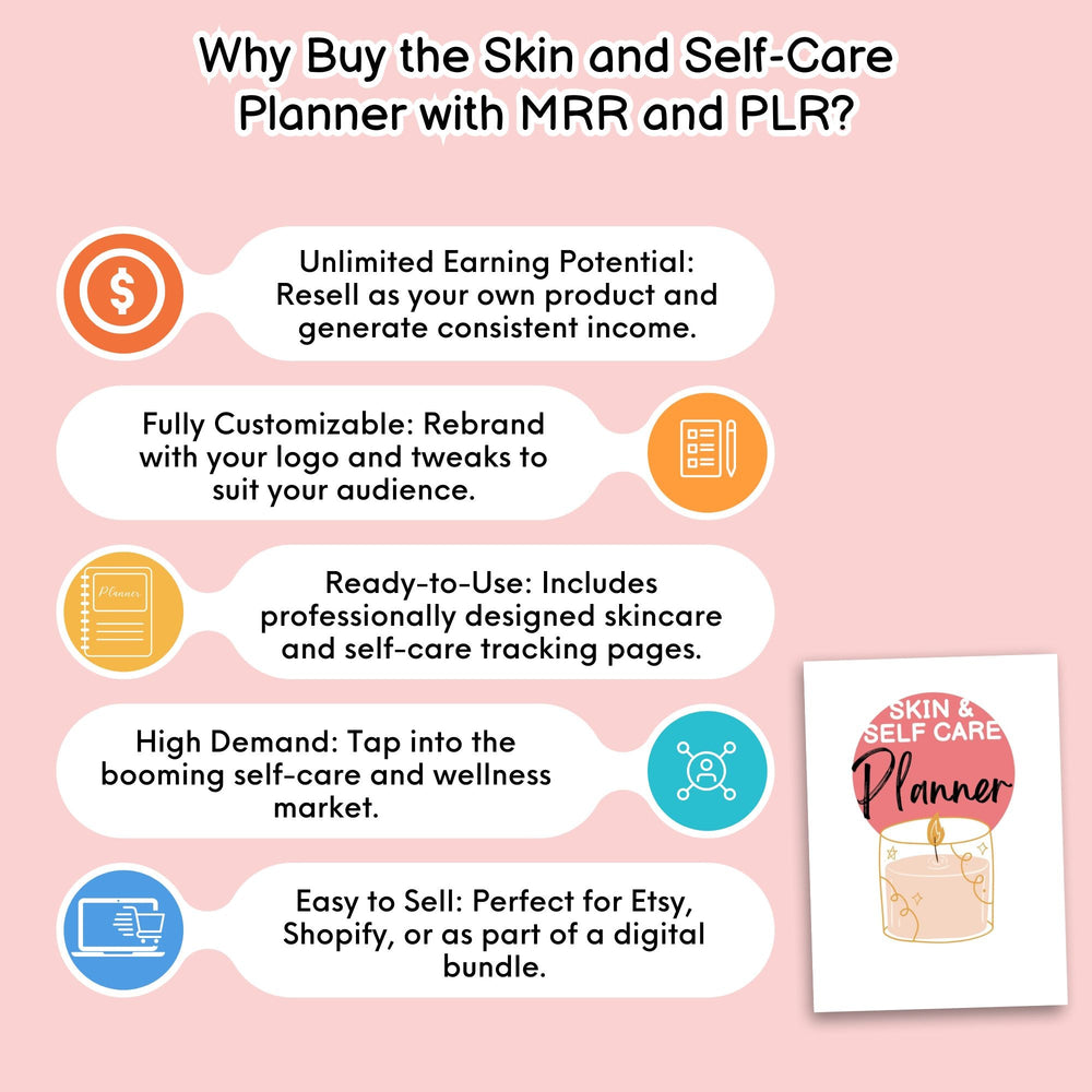 Editable Self - Care Planner Canva Templates with PLR & MRR - KY designX