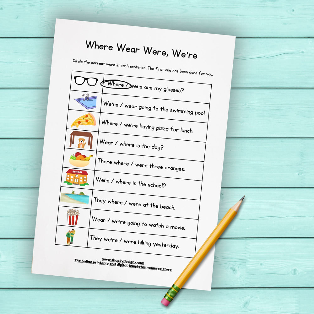 Free Homophones where, were, wear and we're worksheets - KY designX