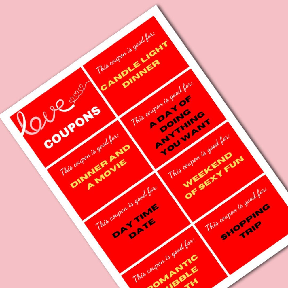 Fun pre-made red printable love coupons - KY designX