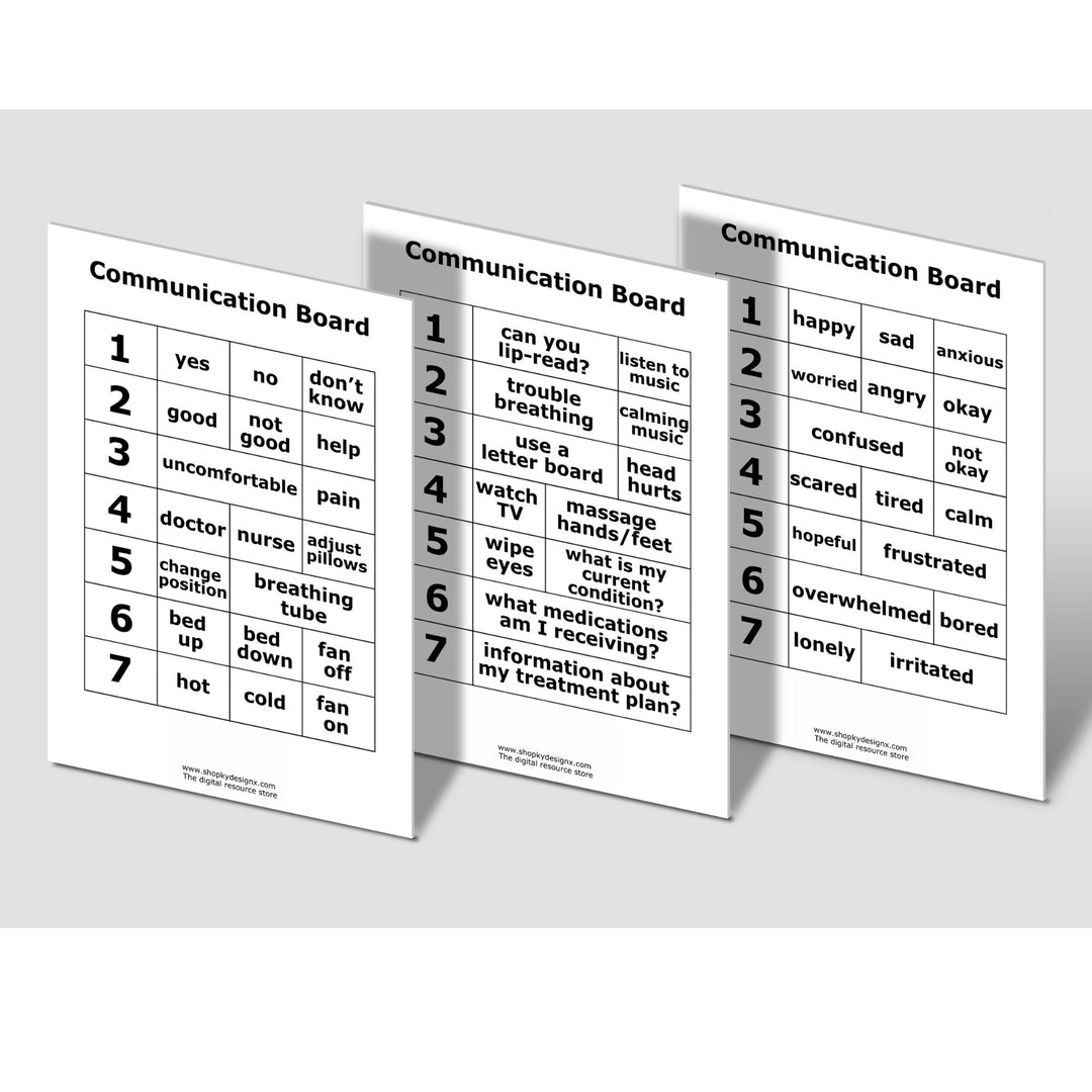 Printable ICU Communication Boards for Ventilator Users - KY designX