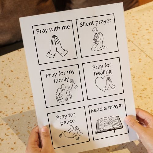 two hands showing the Spiritual, Emotional & Medical Communication Cards