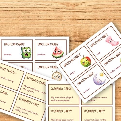 Feelings & Emotions Game for Kids on a wooden surface