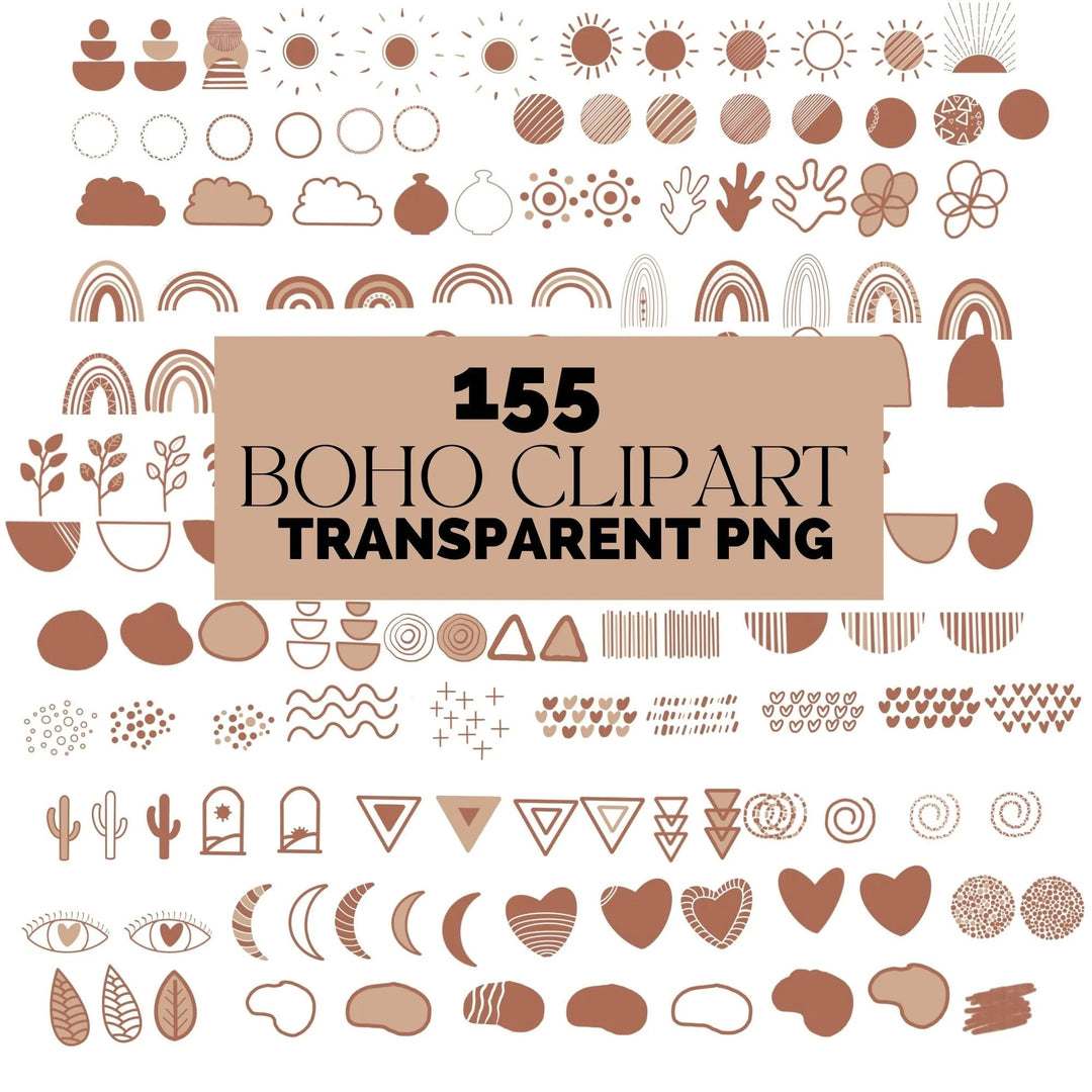 155 Hand - drawn Boho digital Clipart - KY designX