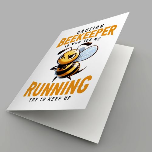 Greeting card with a bee illustration and text on a gray background