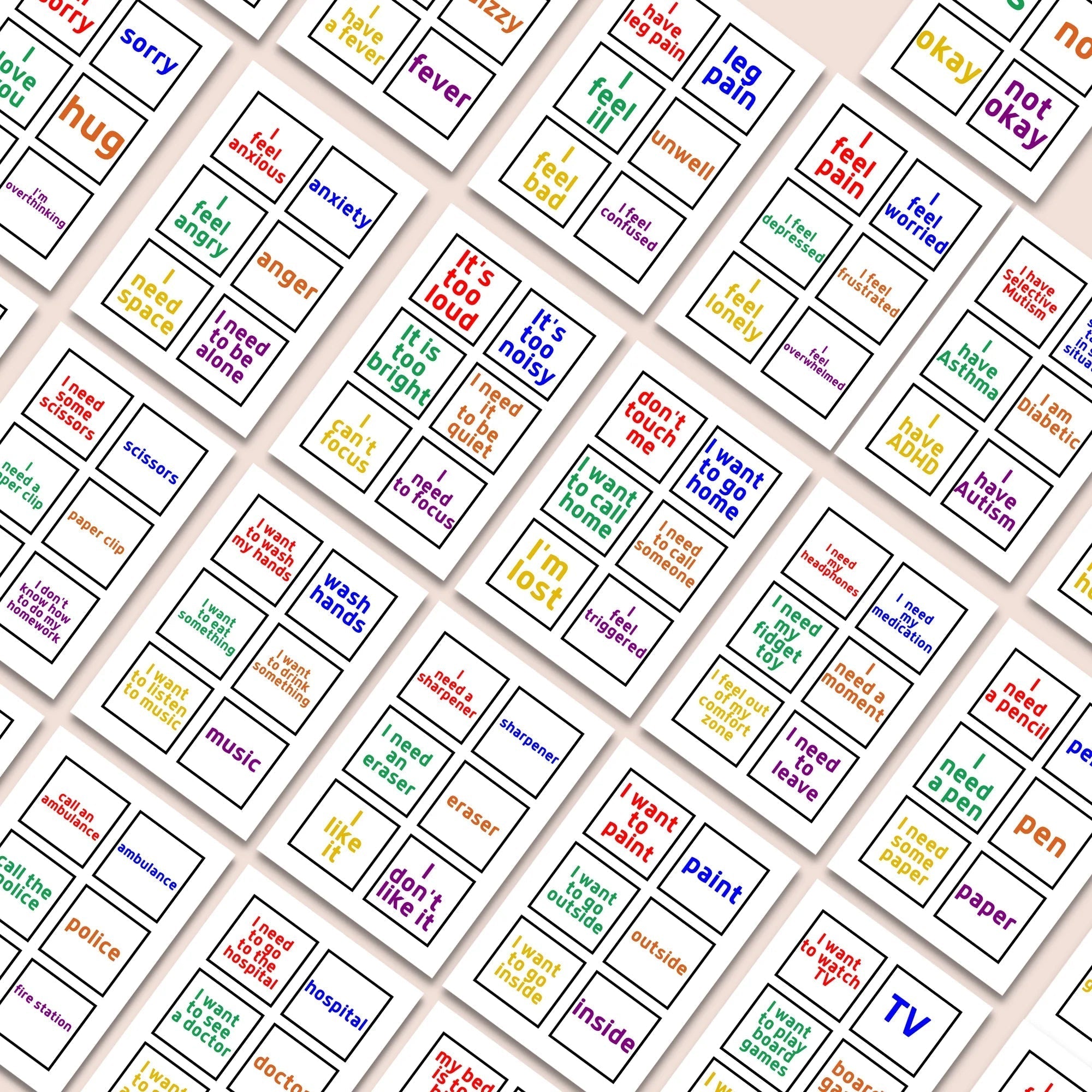 180 Colorful Printable Communication Cards - KY designX