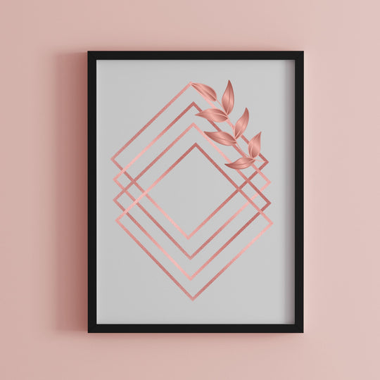 Geometric Rose Gold Printable Wall Art in a black frame