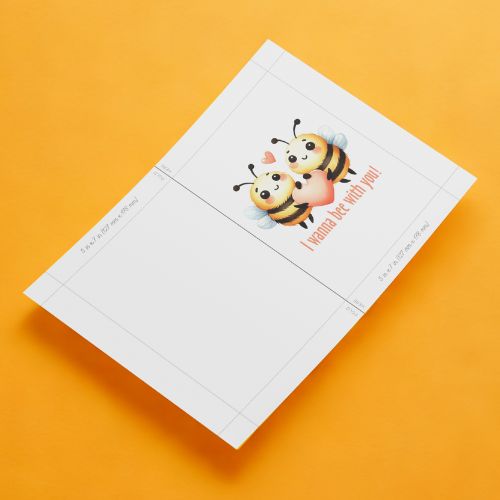 Printable Valentine’s Day & Anniversary Card with cartoon bee design on an orange background