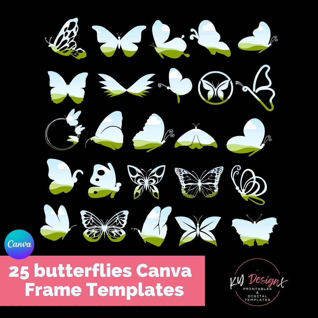 25 Custom - Made butterflies Canva Frames - KY designX