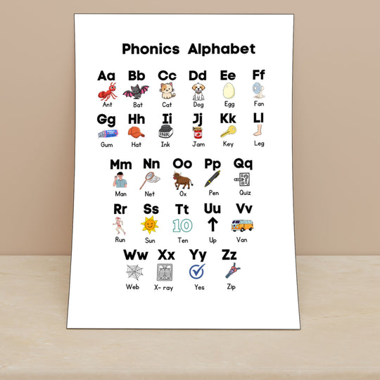 Printable Phonics Alphabet flashcards Set featuring a us letter size poster