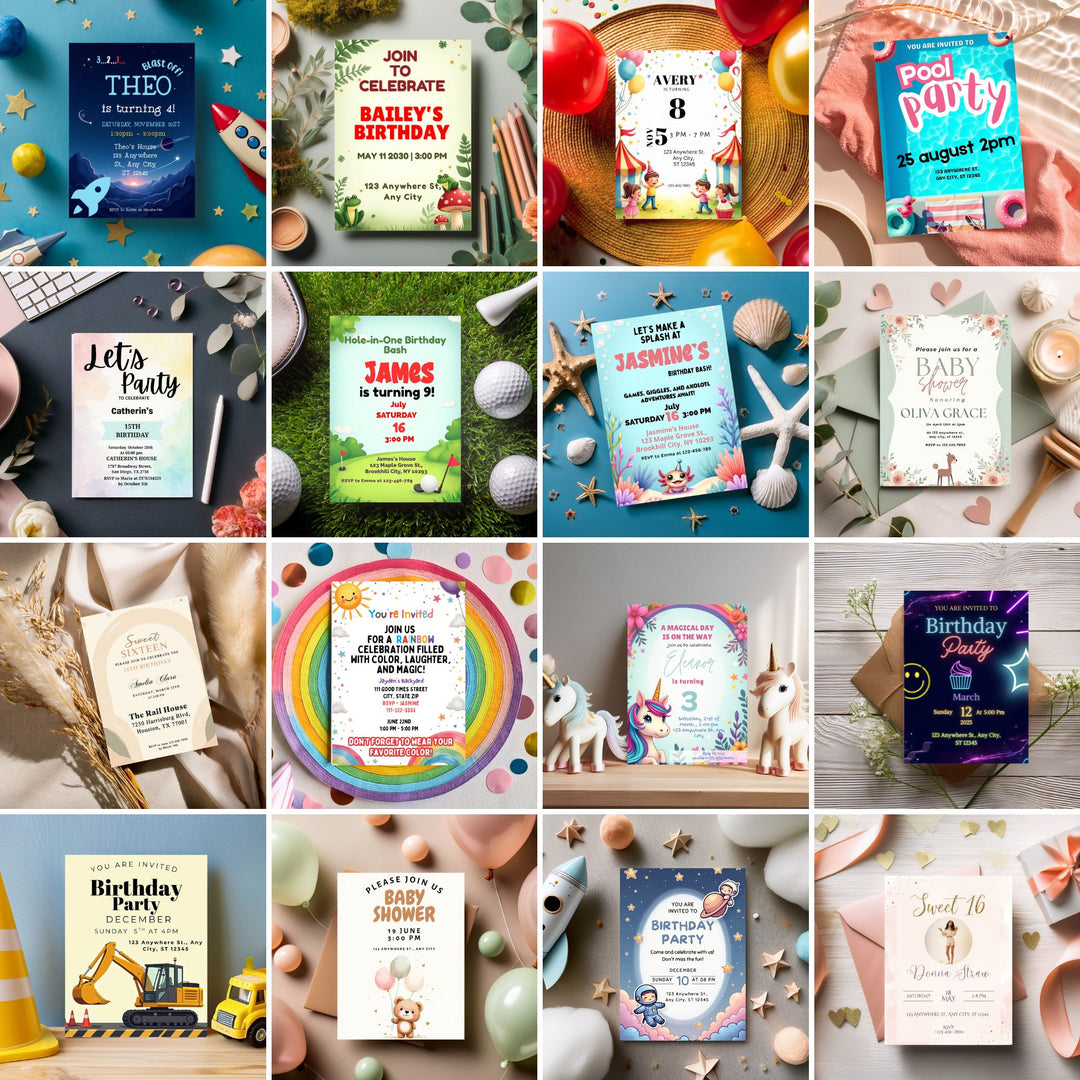 a set of canva templates for kids parties