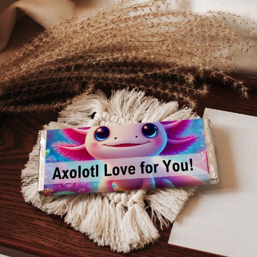 Printable Axolotl Love Chocolate Bar Wrapper on a mini rug