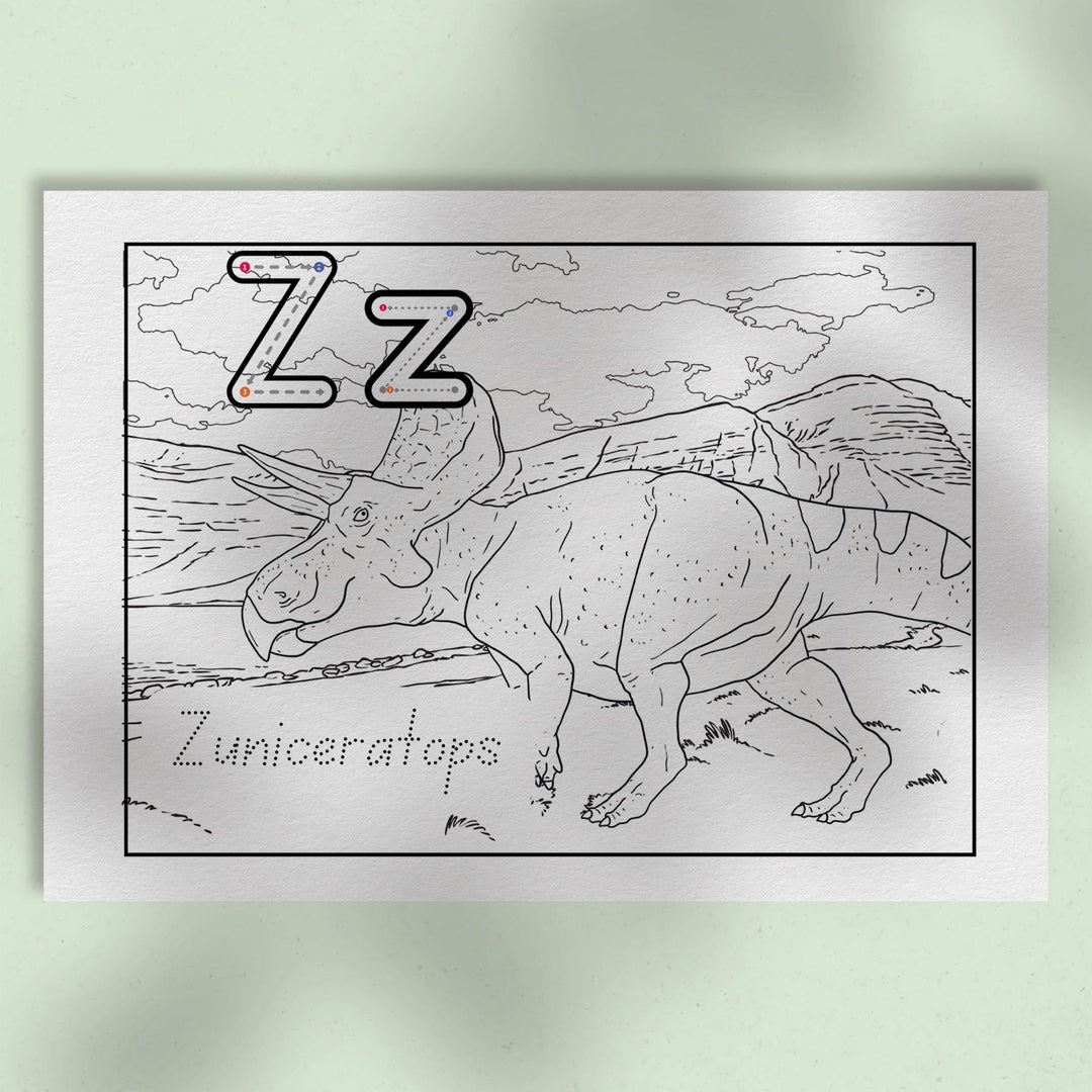 A-Z Dino Coloring Book showing the letter Z