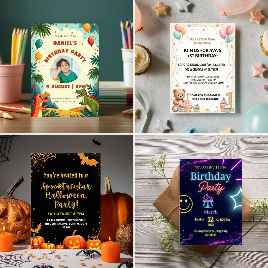 a selection of party invites 