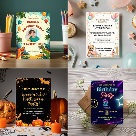 a selection of party invites 