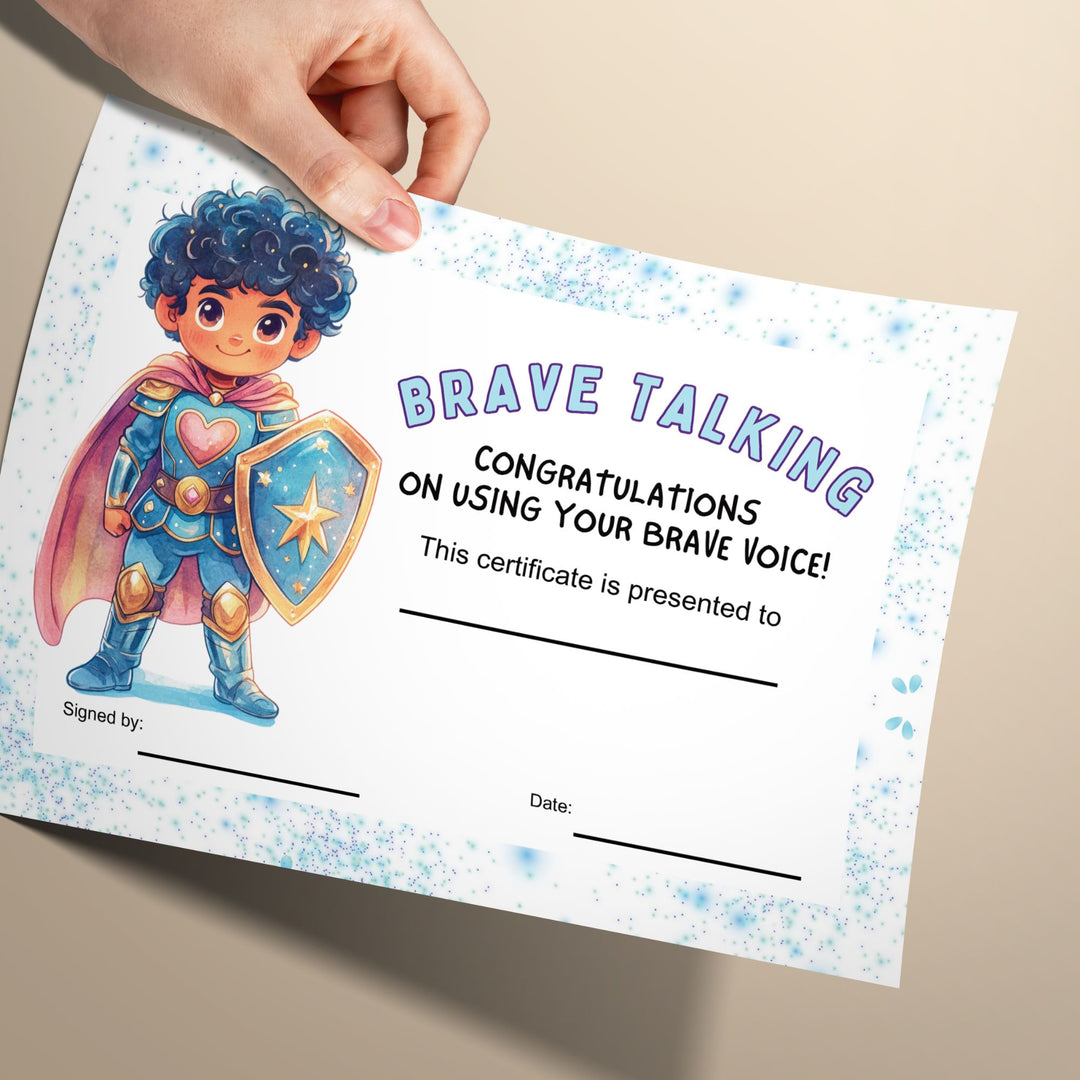 a hand holding the Speaking Achievement Certificate for Kids