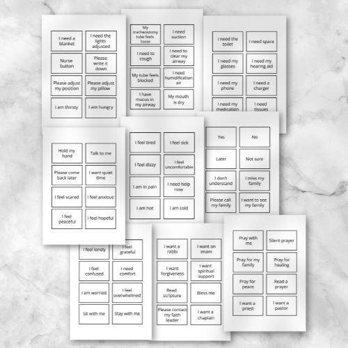 a selection of Hospital Communication Cards for Tracheostomy Patients