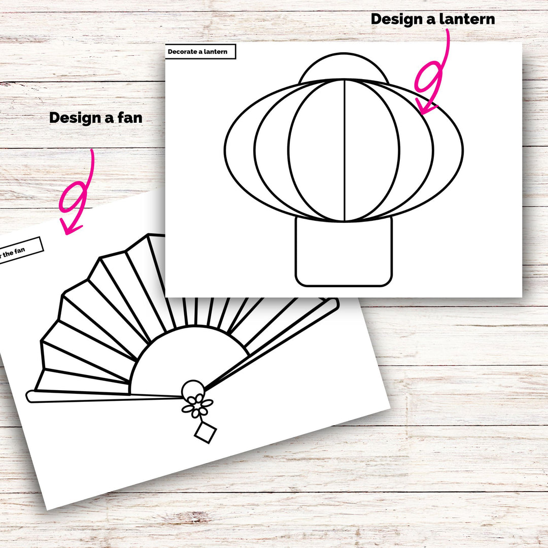 two chinese new year / lunar new year printable templates on a wooden background