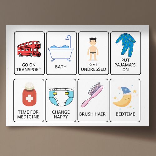 SET OF PEC Communication Cards – Printable Visual Flashcards with illustrations and text on a white background