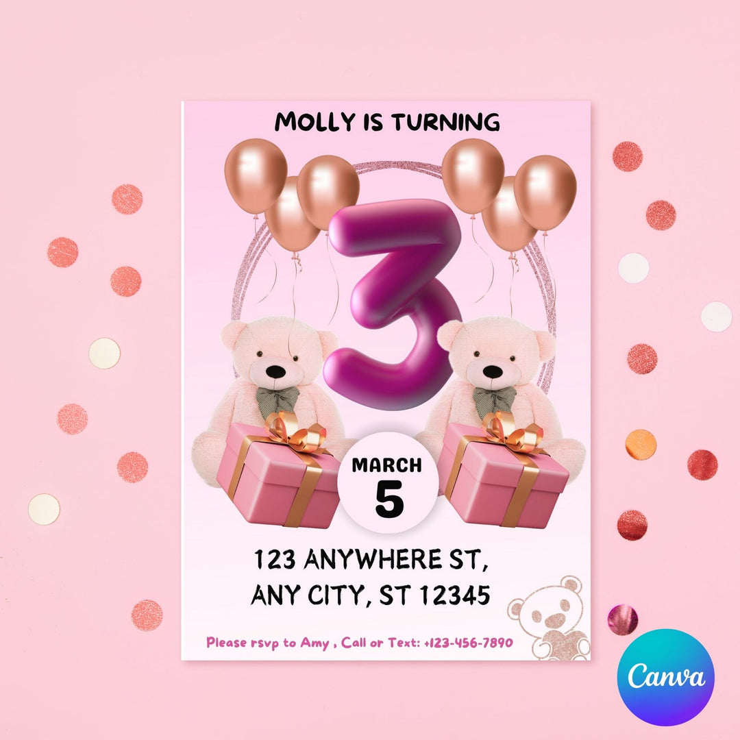 a pink cute party invite on a pink back ground