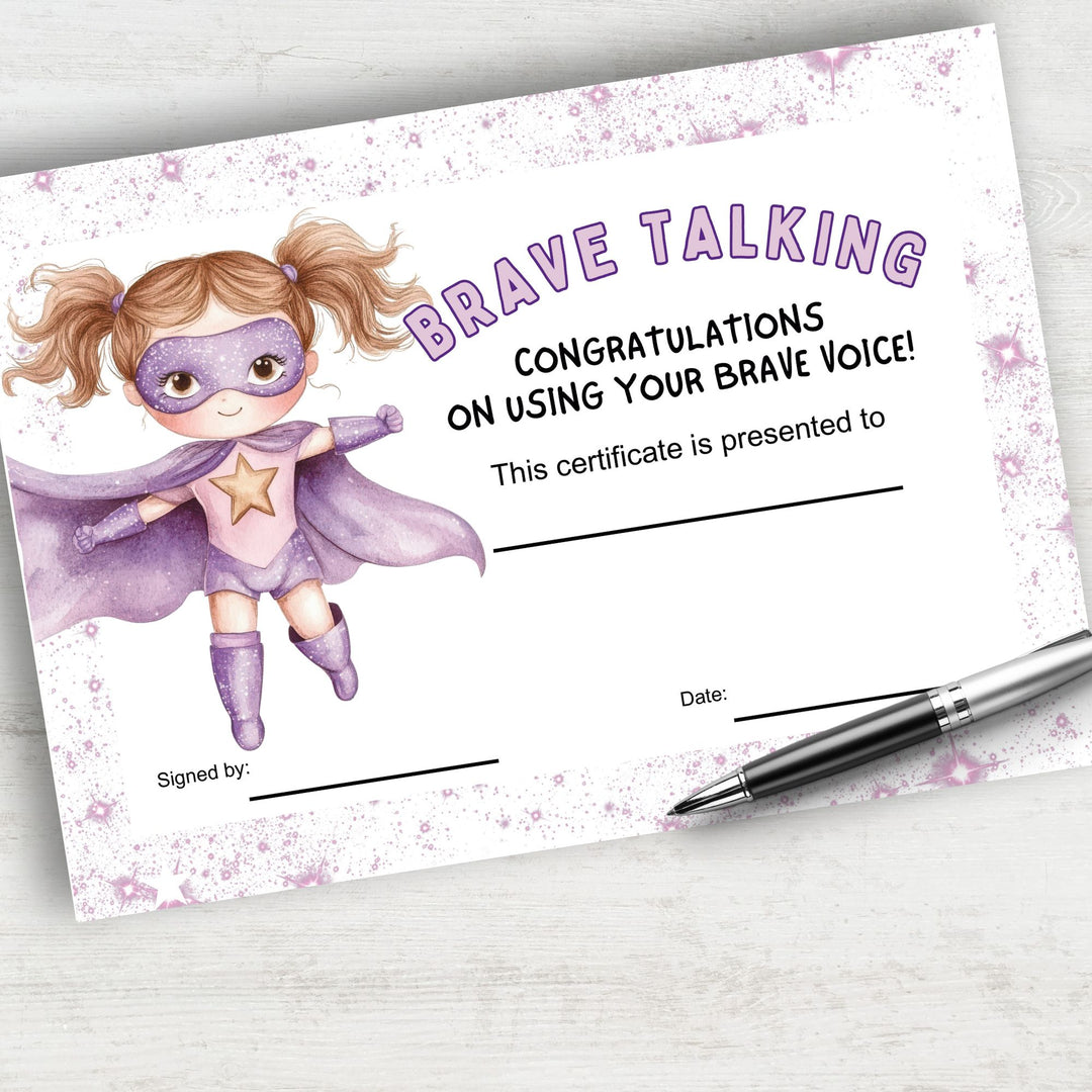 Printable Brave Talking Certificate for children with selective mutism