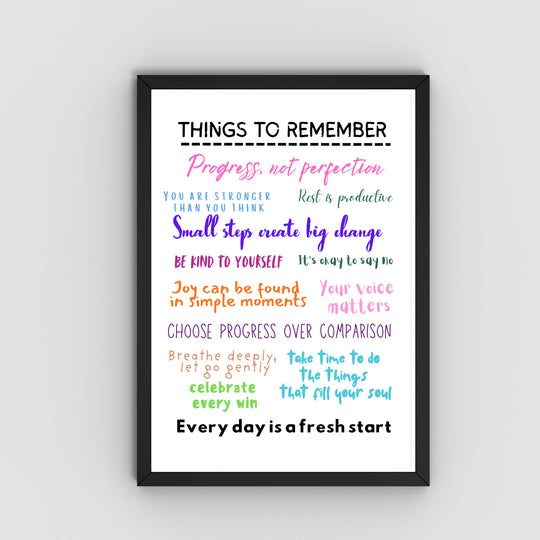 Printable Motivational Quotes Poster  with colorful text on a white background