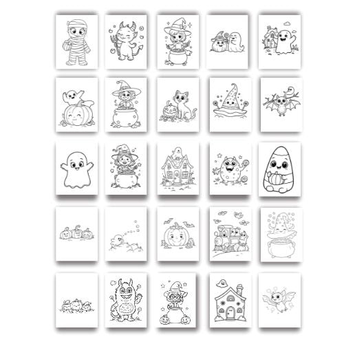 Set of Halloween-themed coloring pages with various characters on WITH RESELL RIGHTS