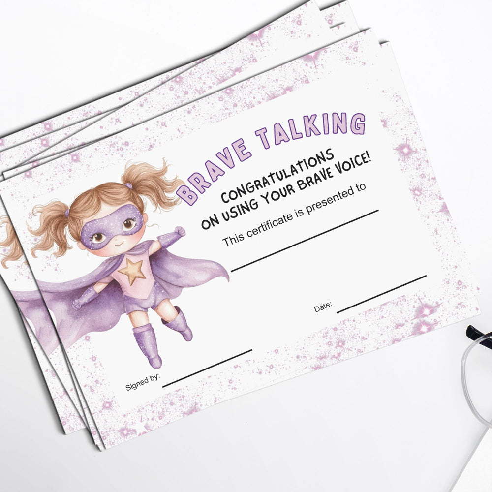 Printable Brave Talking Certificate for children with selective mutism n a white background
