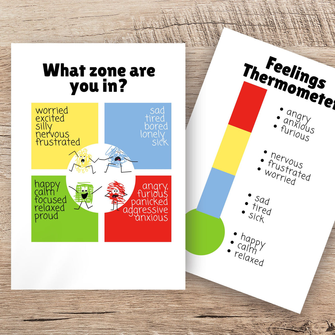 a set of two colorful printables for kids on a woodern floor