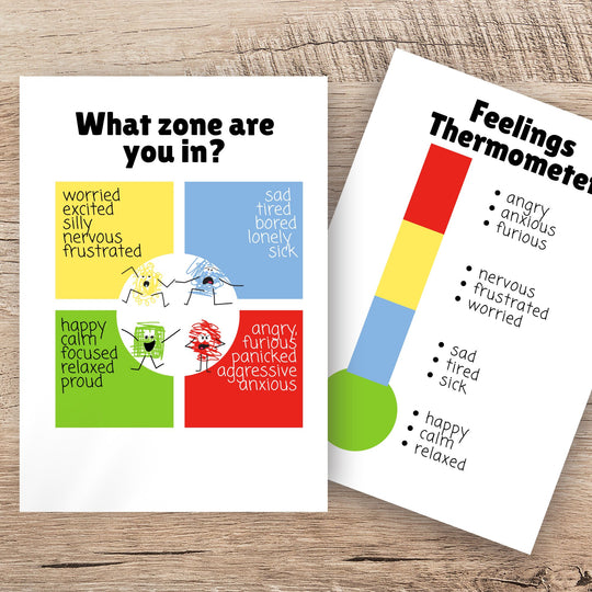a set of two colorful printables for kids on a woodern floor