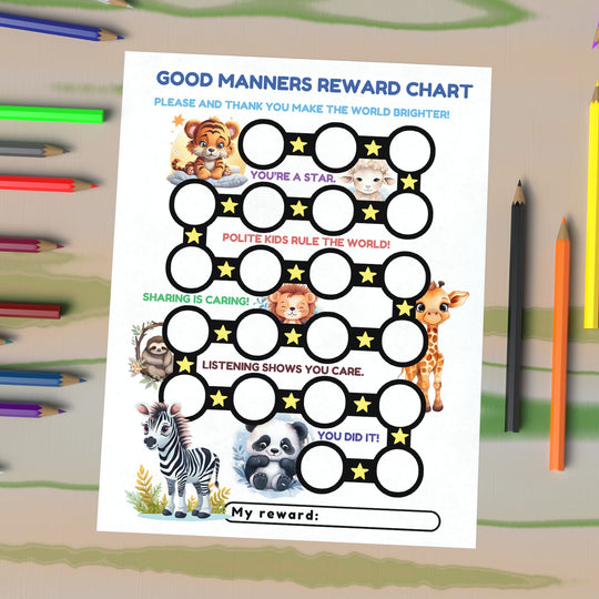 a reward chart for children with some colored crayons