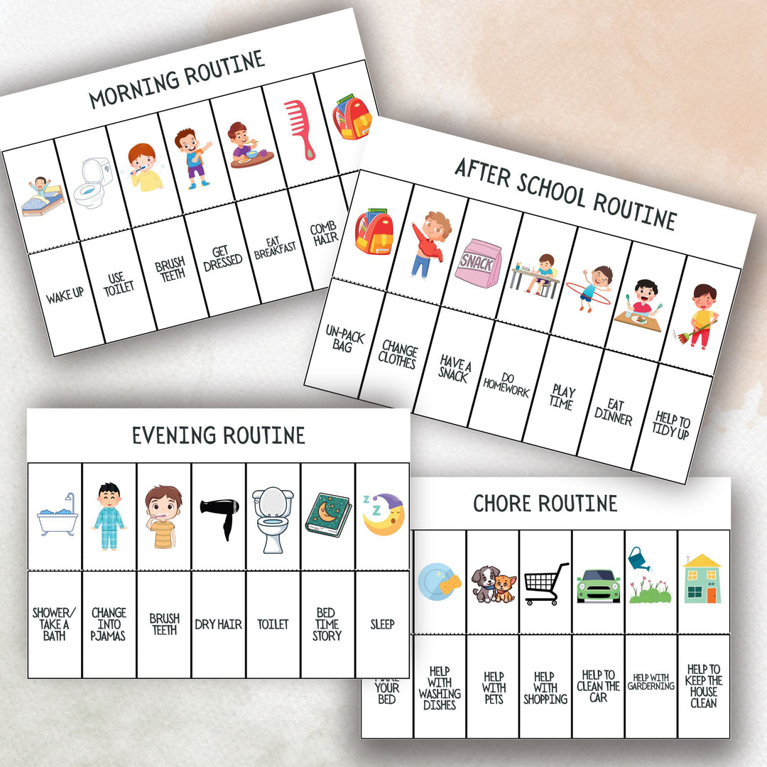 a set of 4 Visual Schedule for boys with Autism & Special Needs