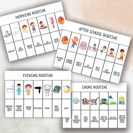 a set of 4 Visual Schedule for boys with Autism & Special Needs