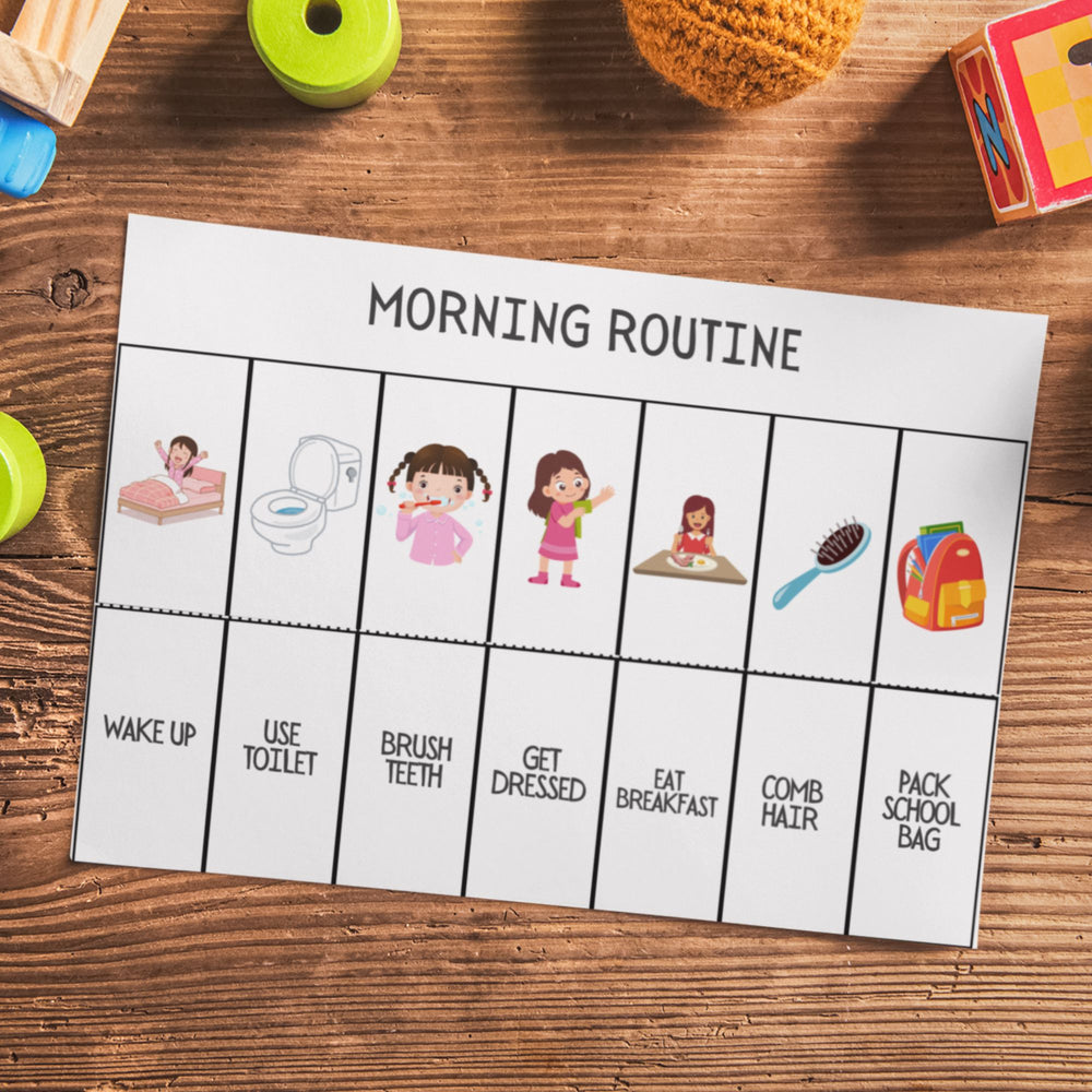 Visual Schedule for girls with Autism & Support Needs on a kids desk