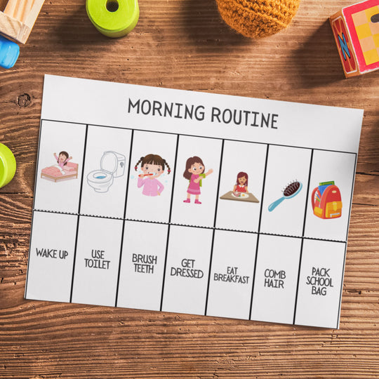 Visual Schedule for girls with Autism & Support Needs on a kids desk