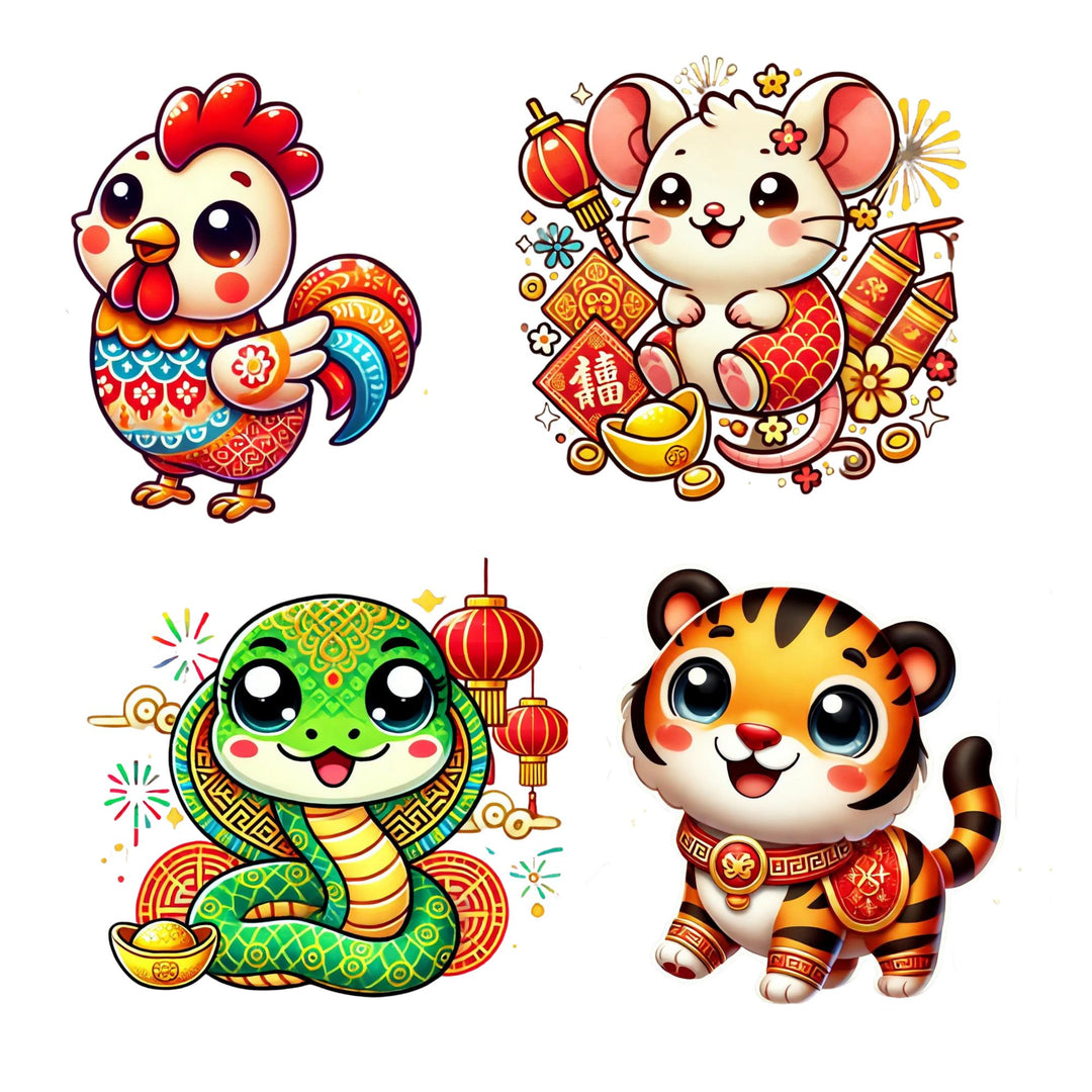 4  Zodiac Animal Illustrations on a white background