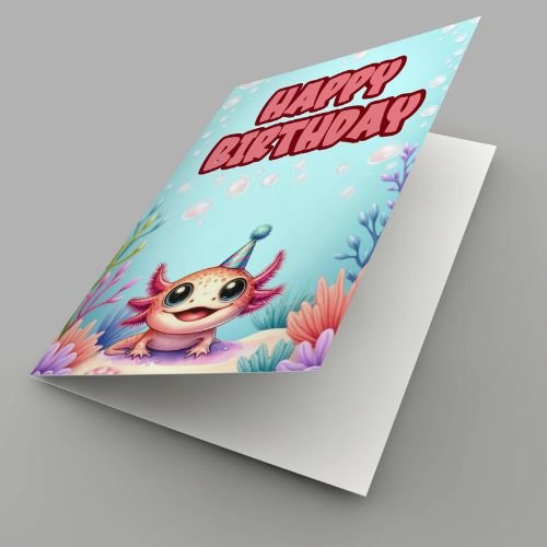 Axolotl Birthday Card and Editable Invitation Set - KY designX