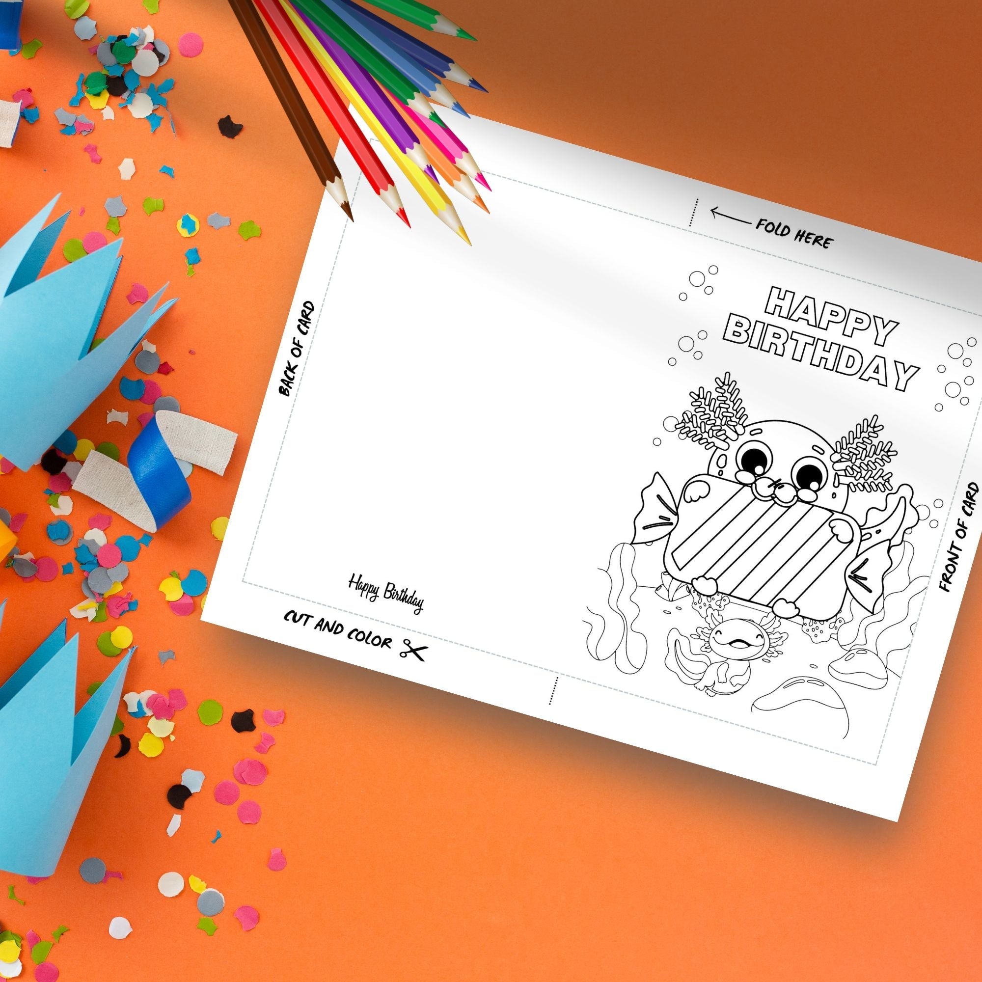 Axolotl Coloring Birthday Card - KY designX