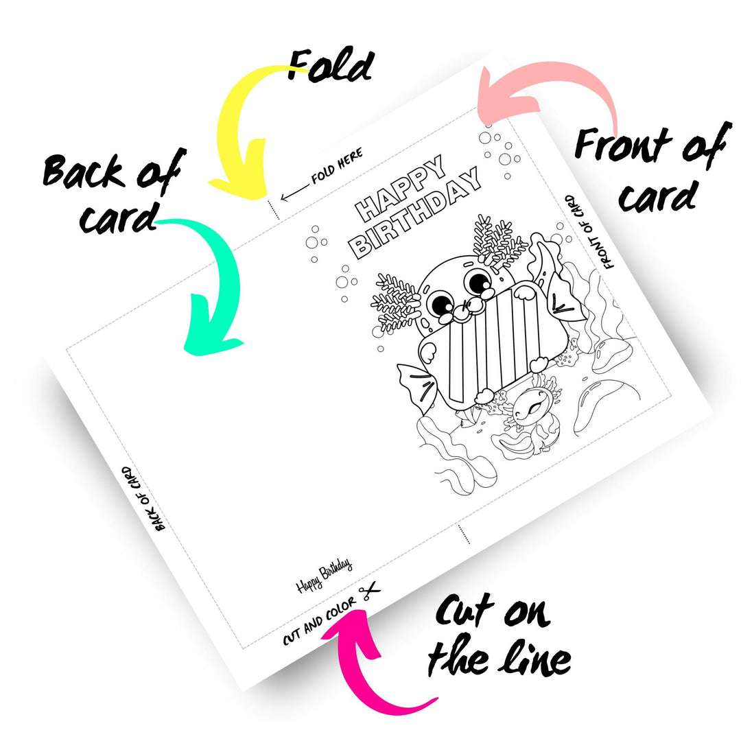 Axolotl Coloring Birthday Card - KY designX