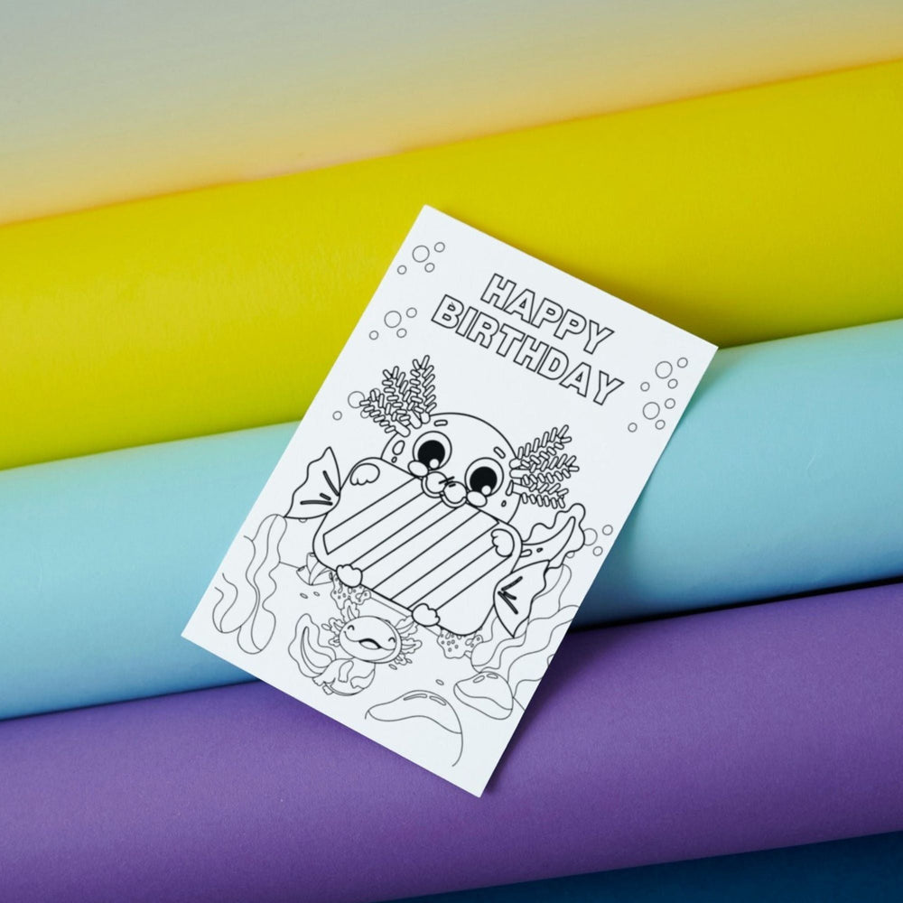 Axolotl Coloring Birthday Card - KY designX