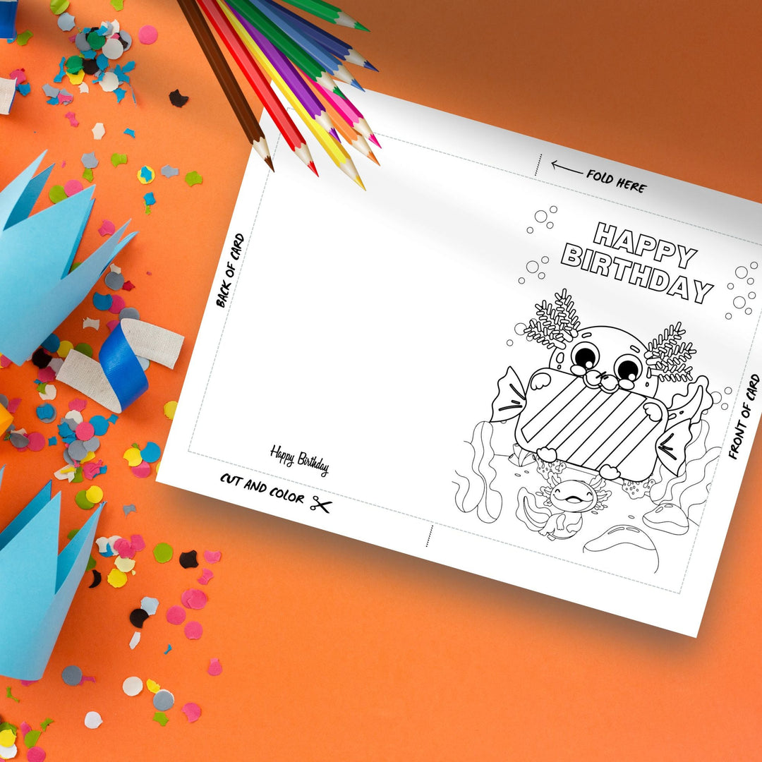 Axolotl Coloring Birthday Card - KY designX