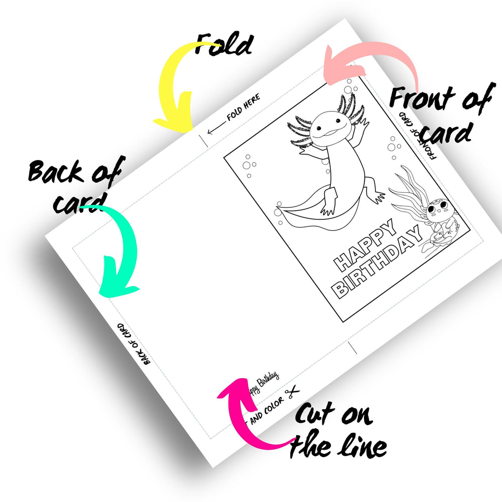 Axolotl Fans Coloring birthday card - KY designX