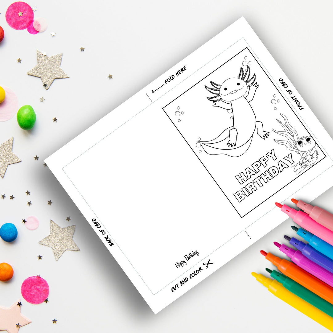 Axolotl Fans Coloring birthday card - KY designX