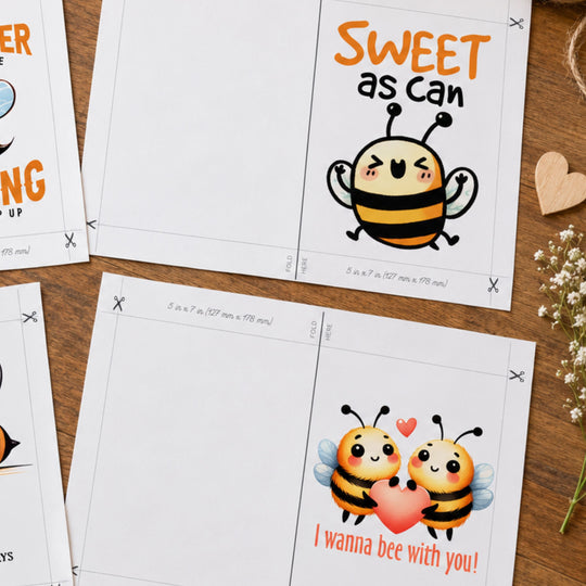 Printable bee greeting card digital download in 5 x 7 inch size