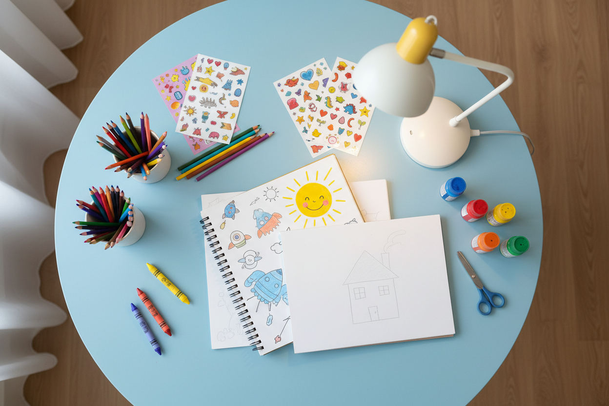 birdseye view of kids desk