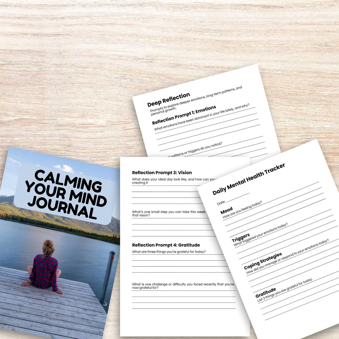 Calming Your Mind Journal on a wood background- KY designX