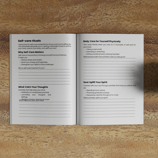 Open journal on a wood background 